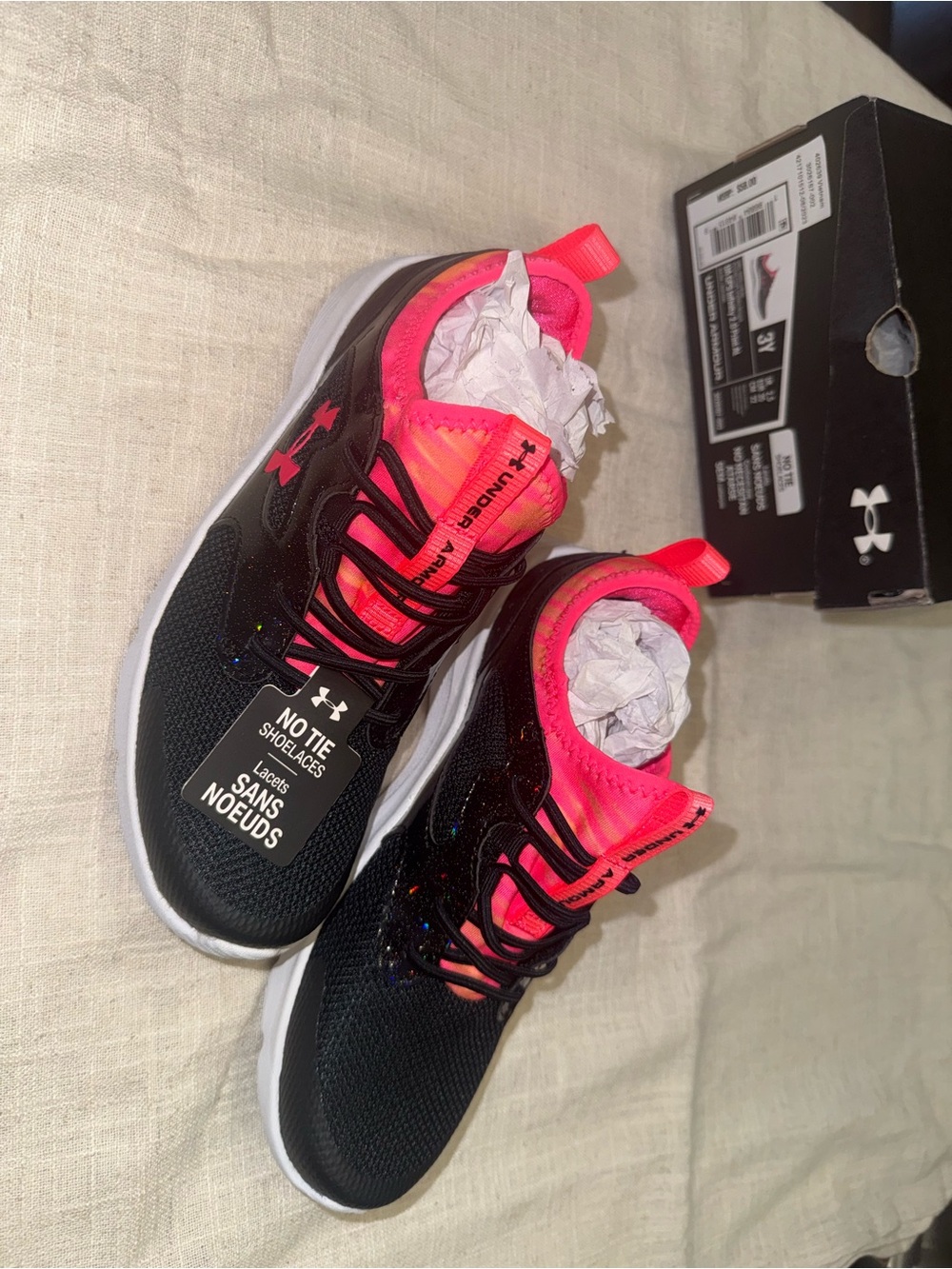 Under Armour Kids Black and Neon Pink Slip-On Athletic Sneakers